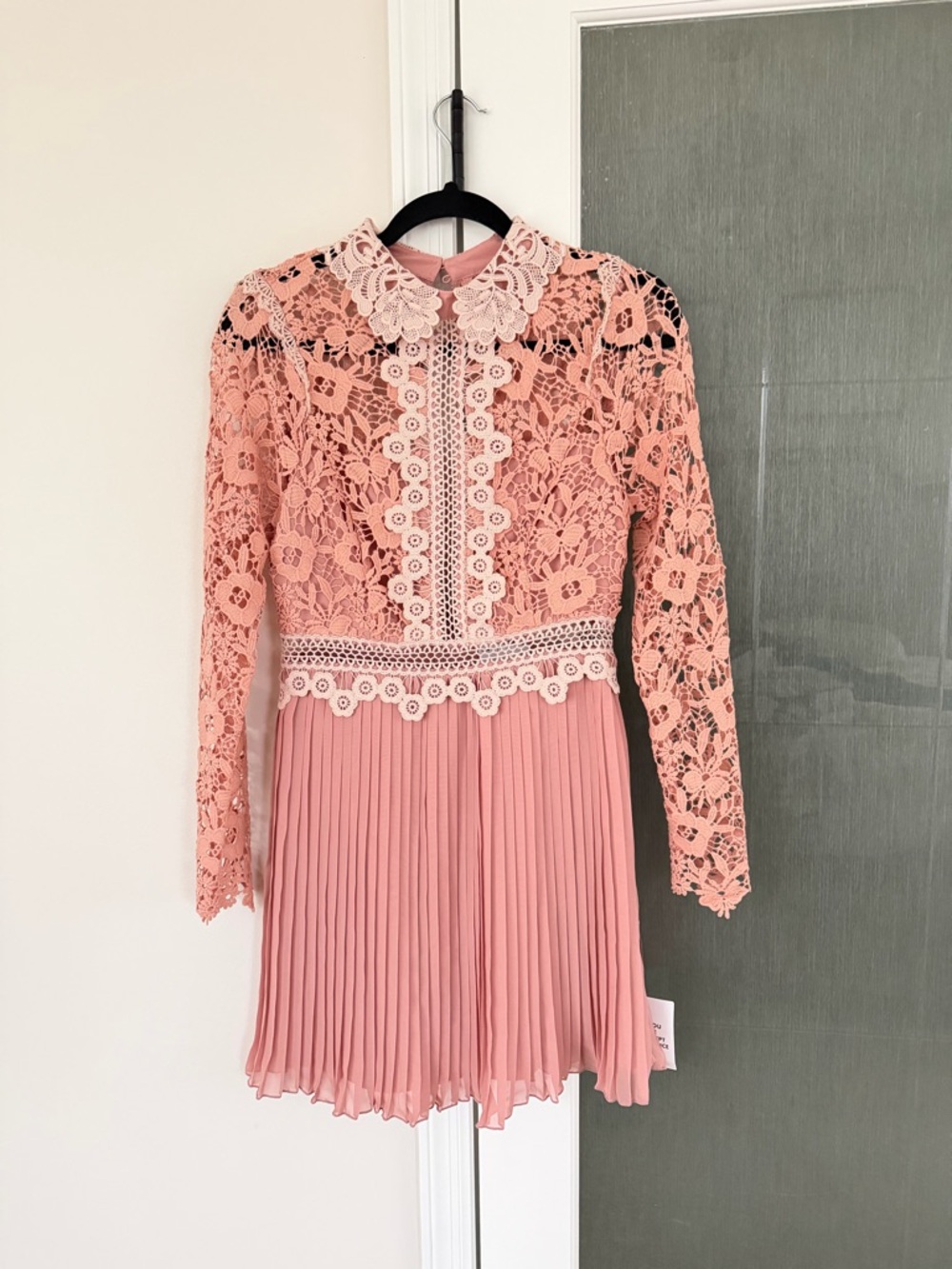 ASOS Pink Lace Long Sleeve Pleated Dress